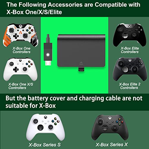 Rechargeable Battery Pack for Xbox One Controller,2x1200mAh Lithium Xbox Batteries+2x8.2Ft Micro USB Charging Cable+2pcs Handle Battery Cover Black for Xbox One/Xbox One S|X/Xbox One Elite Controllers