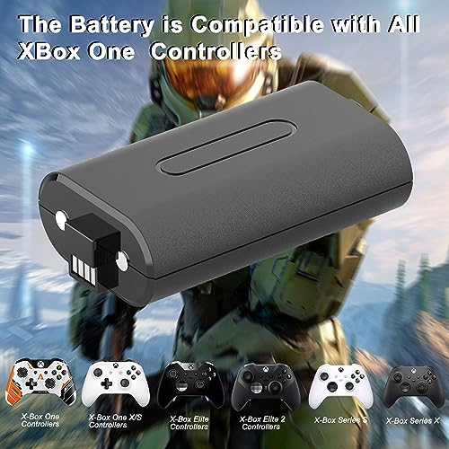 Rechargeable Battery Pack for Xbox One Controller,2x1200mAh Lithium Xbox Batteries+2x8.2Ft Micro USB Charging Cable+2pcs Handle Battery Cover Black for Xbox One/Xbox One S|X/Xbox One Elite Controllers