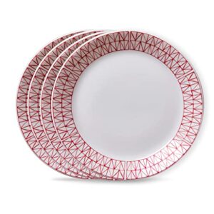 corelle everyday expressions 4-pc dining plates set, service for 4, durable and eco-friendly 10-1/2-inch , higher rim glass dinner plate , microwave and dishwasher safe, graphic stitch