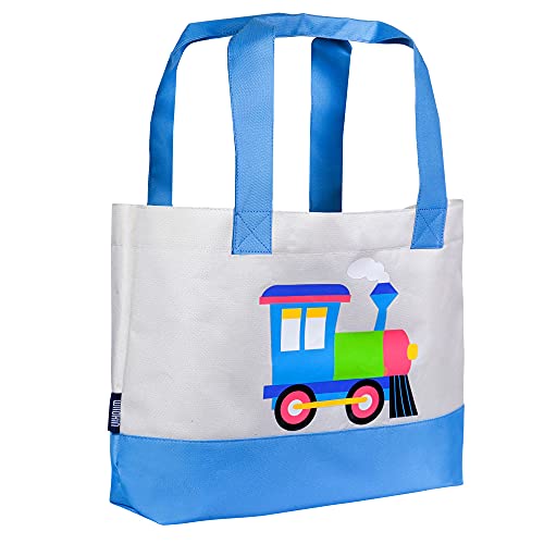 Wildkin Tote Bag for Kids & Adults, Measures 19.5 x 13 x 4.5 Inches, Polyester Fabric Travel Tote Bags, Two Durable Carrying Handles with Moisture-Resistant Interior Lining (Trains, Planes & Trucks)