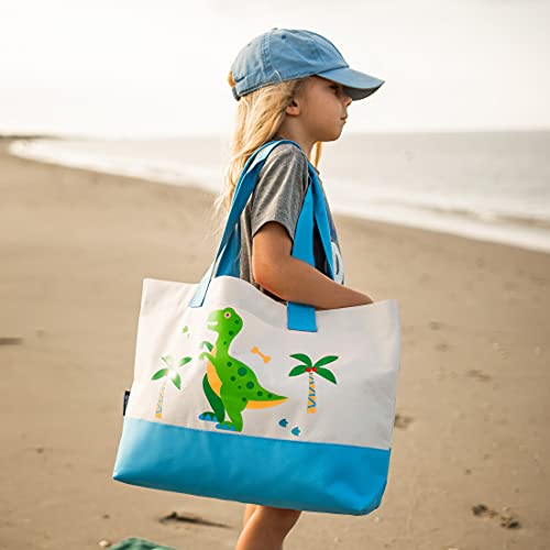 Wildkin Tote Bag for Kids & Adults, Measures 19.5 x 13 x 4.5 Inches, Polyester Fabric Travel Tote Bags, Features Two Durable Carrying Handles with Moisture-Resistant Interior Lining (Dinosaur Land)