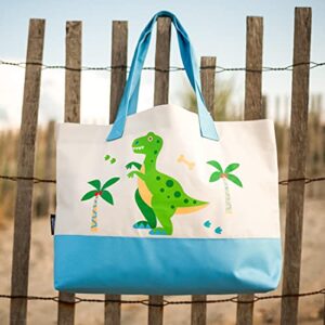 Wildkin Tote Bag for Kids & Adults, Measures 19.5 x 13 x 4.5 Inches, Polyester Fabric Travel Tote Bags, Features Two Durable Carrying Handles with Moisture-Resistant Interior Lining (Dinosaur Land)