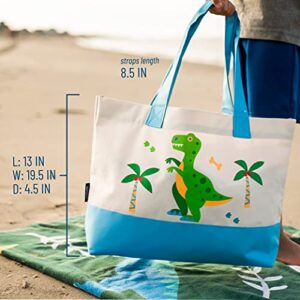 Wildkin Tote Bag for Kids & Adults, Measures 19.5 x 13 x 4.5 Inches, Polyester Fabric Travel Tote Bags, Features Two Durable Carrying Handles with Moisture-Resistant Interior Lining (Dinosaur Land)