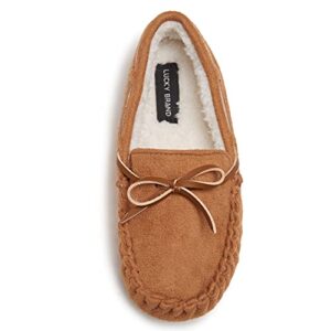 lucky brand boy's micro-suede cozy moccasin slippers with faux sherpa lining
