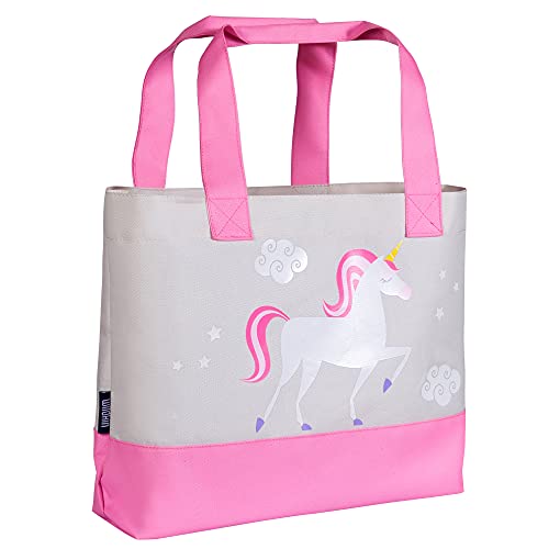 Wildkin Tote Bag for Kids & Adults, Measures 19.5 x 13 x 4.5 Inches, Polyester Fabric Travel Tote Bags, Features Two Durable Carrying Handles with Moisture-Resistant Interior Lining (Unicorns)