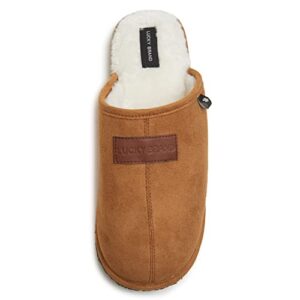 lucky brand micro-suede scuff indoor slippers for men with plush lining, tan, m