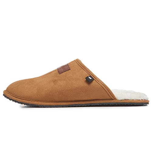 Lucky Brand Micro-Suede Scuff Indoor Slippers for Men with Plush Lining, Tan, M