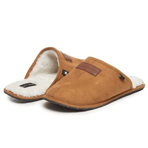 Lucky Brand Micro-Suede Scuff Indoor Slippers for Men with Plush Lining, Tan, M