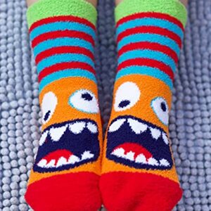 Jefferies Socks Boys Boy's Monster Fuzzy Non-Skid Slipper 2 Pack, Multi, X-Small, Multi, X-Small US