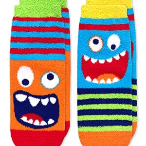 Jefferies Socks Boys Boy's Monster Fuzzy Non-Skid Slipper 2 Pack, Multi, X-Small, Multi, X-Small US