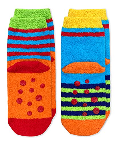 Jefferies Socks Boys Boy's Monster Fuzzy Non-Skid Slipper 2 Pack, Multi, X-Small, Multi, X-Small US