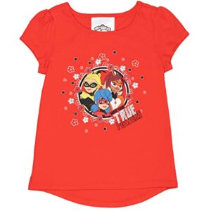 Miraculous Ladybug Cat Noir Rena Rouge Little Girls 2 Pack T-Shirts Gray/Red 4-5