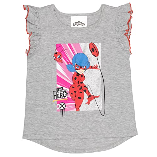 Miraculous Ladybug Cat Noir Rena Rouge Little Girls 2 Pack T-Shirts Gray/Red 4-5