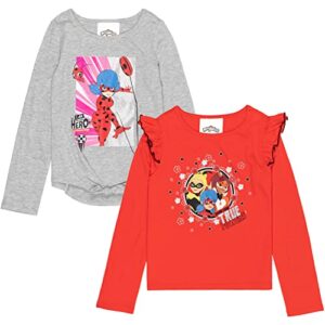 Miraculous Ladybug Cat Noir Rena Rouge Big Girls 2 Pack Ruffle T-Shirts Gray/Red 14-16