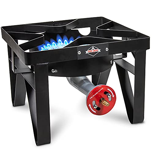 Hike Crew Cast Iron Single-Burner Outdoor Gas Stove | 220,000 BTU Portable Propane-Powered Cooktop | with Blue Flame Air Control Panel, Hose with Adjustable 0-20 PSI Regulator