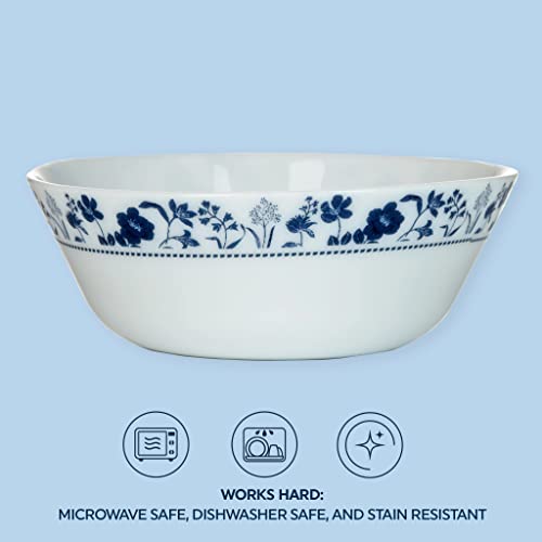 Corelle Everyday Expressions 4-Pc Soup/Cereal Bowls Set, Service for 4, Durable and Eco-Friendly 18-Oz Bowls, Higher Rim Glass , Microwave and Dishwasher Safe, Rutherford
