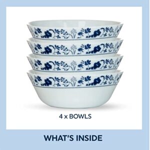 Corelle Everyday Expressions 4-Pc Soup/Cereal Bowls Set, Service for 4, Durable and Eco-Friendly 18-Oz Bowls, Higher Rim Glass , Microwave and Dishwasher Safe, Rutherford