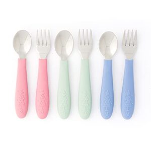 elk and friends kids silverware with silicone handle | childrens safe flatware | toddler utensils | baby spoons + forks | stainless steel cutlery