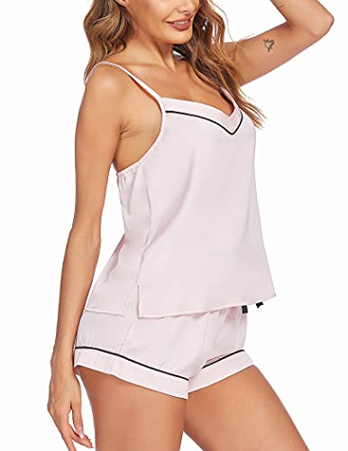 Ekouaer Lounge Set Women's Silk Soft Sleepwear Two Piece Pajamas Satin Cami Shorts Pj Set Bride Bachelorette Gifts (Pink,L)