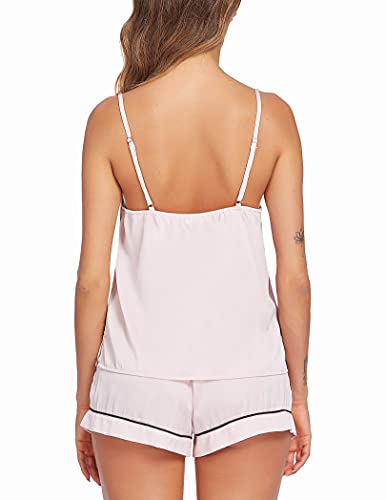 Ekouaer Lounge Set Women's Silk Soft Sleepwear Two Piece Pajamas Satin Cami Shorts Pj Set Bride Bachelorette Gifts (Pink,L)