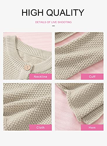 Dokotoo Womens 2023 Fall V Neck Fashion Button Cable Knit Sweater Basic Solid Soft Ladies Batwing Long Sleeve Pullover Tops Jumpers Outwear Khaki M