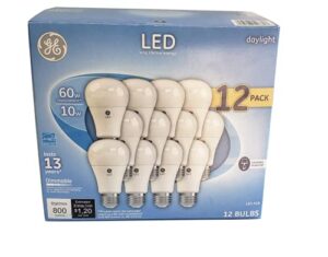 ge daylight 60 watt replacement led light bulbs, general purpose, dimmable light bulbs 12 pack (daylight, 12 pack)