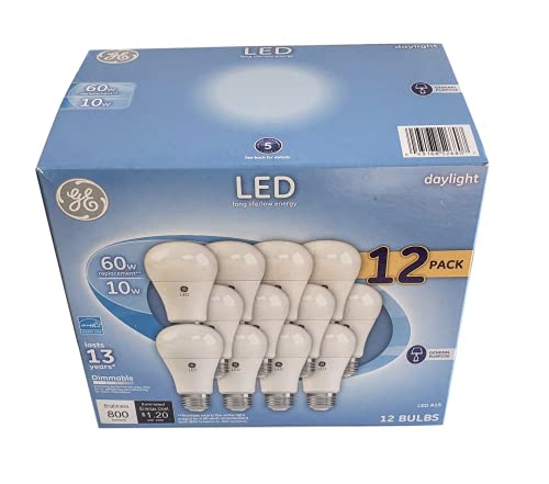 GE Daylight 60 Watt Replacement LED Light Bulbs, General Purpose, Dimmable Light Bulbs 12 Pack (Daylight, 12 Pack)