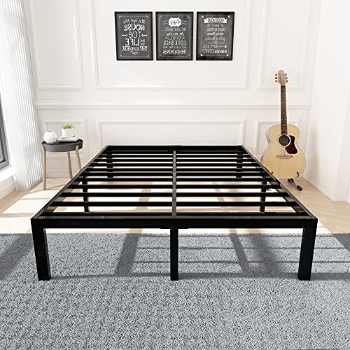 45MinST 3600lbs Heavy Duty Bed Frame,14 Inch Sturdy Steel Slat Mattress Foundation, Metal Reinforced Platform Box Spring Replacement, Easy Assembly with Quick Lock, Cal King