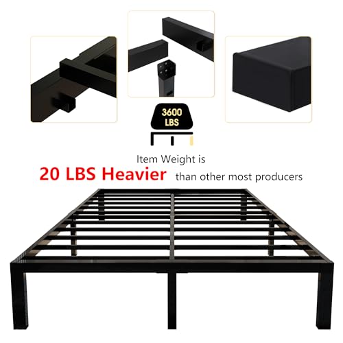 45MinST 3600lbs Heavy Duty Bed Frame,14 Inch Sturdy Steel Slat Mattress Foundation, Metal Reinforced Platform Box Spring Replacement, Easy Assembly with Quick Lock, Cal King