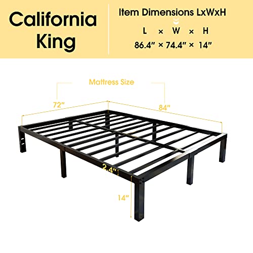 45MinST 3600lbs Heavy Duty Bed Frame,14 Inch Sturdy Steel Slat Mattress Foundation, Metal Reinforced Platform Box Spring Replacement, Easy Assembly with Quick Lock, Cal King