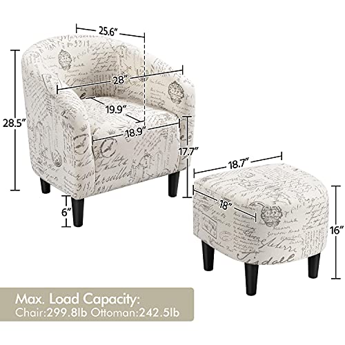 Yaheetech Living Room Club Chair with Ottoman Set, Modern Accent Arm Chair with Foot Rest, Upholstered Accent Chair for Living Room Bedroom, Letter Print