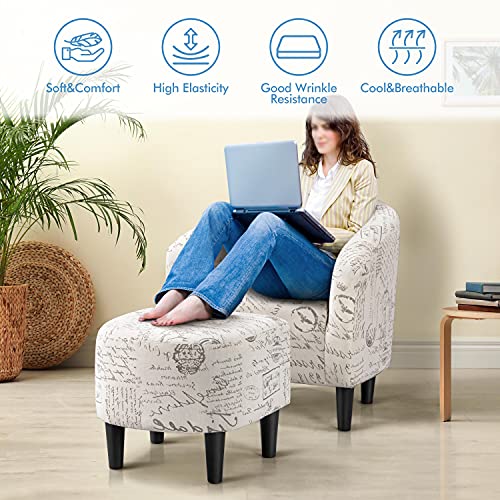 Yaheetech Living Room Club Chair with Ottoman Set, Modern Accent Arm Chair with Foot Rest, Upholstered Accent Chair for Living Room Bedroom, Letter Print