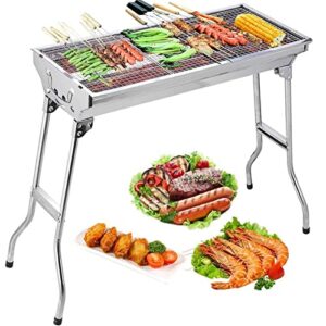 charcoal grill, barbecue grill stainless steel bbq smoker barbecue folding portable for outdoor cooking camping hiking picnics backpacking large