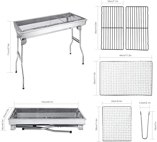 Charcoal Grill, Barbecue Grill Stainless Steel BBQ Smoker Barbecue Folding Portable for Outdoor Cooking Camping Hiking Picnics Backpacking Large