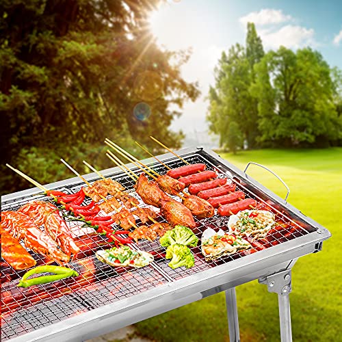 Charcoal Grill, Barbecue Grill Stainless Steel BBQ Smoker Barbecue Folding Portable for Outdoor Cooking Camping Hiking Picnics Backpacking Large