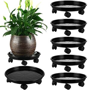 6 packs plant caddy with wheels 12" plastic rolling plant stands heavy-duty plant dolly with casters indoor and outdoor plant roller base large heavy plant pot saucers with wheels plant mover, black
