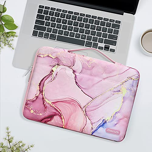 MOSISO 360 Protective Laptop Sleeve Bag Compatible with MacBook Air/Pro, 13-13.3 inch Notebook, Compatible with MacBook Pro 14 inch 2023-2021 A2779 M2 A2442 M1 with Belt Marble MO-MBH216