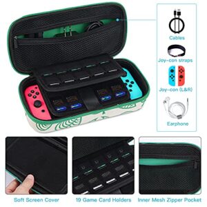 Upgraded Large Carrying Case for Nintendo Switch, Switch Travel Case with 19 Game Cards - Includes Accessories Pouch That Fits Extra Joy Cons, Charger AC Adapter,Leaf Crossing Hardshell Storage Case