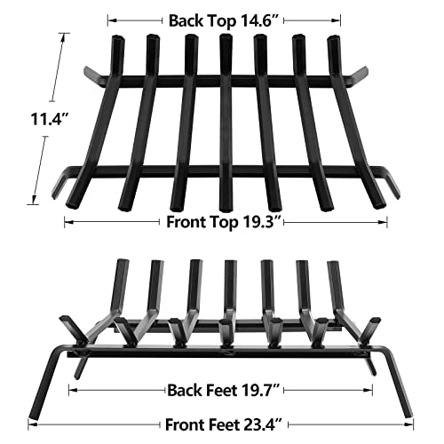 AMAGABELI GARDEN & HOME Fireplace Grates 24 Inch Wide Heavy Duty Solid Steel Fireplace Log Grate Indoor Wood Holder Wrought Iron Fire Grate Wood Rack Outdoor Kindling Wood Stove Hearth Burning Rack