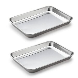 2 pack stainless steel tray non toxic heavy duty thickening pan for kitchen baking, lab instrument, dental, medical surgical instrument, pet treatment, jewelry tools（medium