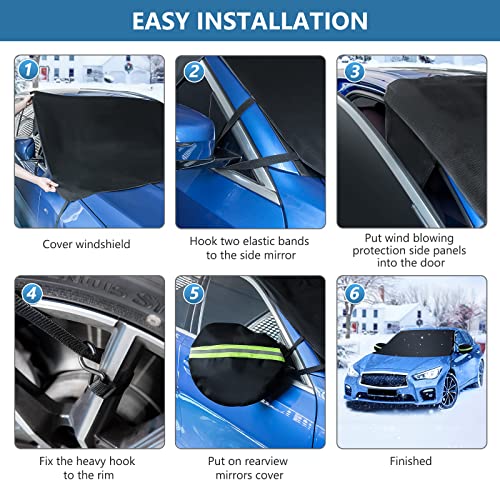 LADER Windshield Cover for Ice and Snow, Car Windshield Snow Cover, Windshield Frost Cover Ice Removal Wiper Protector, Windshield Snow Ice Cover, Fits Most Cars Trucks Vans SUVs