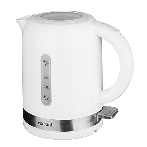 Courant Cordless Electric Kettle 1 Liter, 1000W 360 Rotational with LED Light for Tea Coffee Hot Chocolate Soup Hot Water, White Stainless