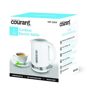 Courant Cordless Electric Kettle 1 Liter, 1000W 360 Rotational with LED Light for Tea Coffee Hot Chocolate Soup Hot Water, White Stainless