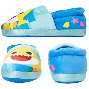 Nickelodeon Plush Fuzzy Slippers, Non-Skid Sole (Toddler/Kid, Boys' Baby Shark Blue, 11-12 Little