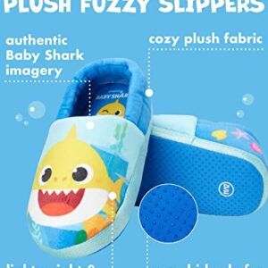 Nickelodeon Plush Fuzzy Slippers, Non-Skid Sole (Toddler/Kid, Boys' Baby Shark Blue, 11-12 Little