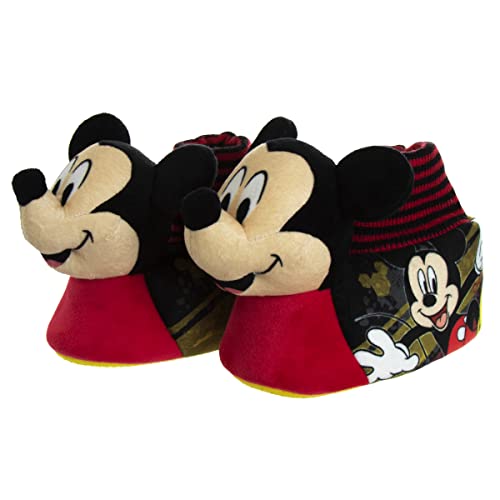 Disney Boys' Mickey Mouse Slippers – 3D Head Plush Sock Top Slippers (Toddler/Boy), Size 11-12 Little Kid, Mickey Mouse