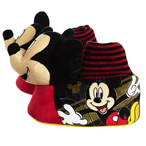 Disney Boys' Mickey Mouse Slippers – 3D Head Plush Sock Top Slippers (Toddler/Boy), Size 11-12 Little Kid, Mickey Mouse