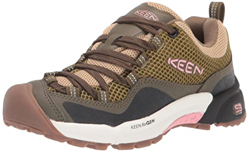 KEEN Women's Wasatch Crest Vent Breathable Hiking Sneakers, Olive Drab/Pink Icing, 7