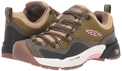 KEEN Women's Wasatch Crest Vent Breathable Hiking Sneakers, Olive Drab/Pink Icing, 7