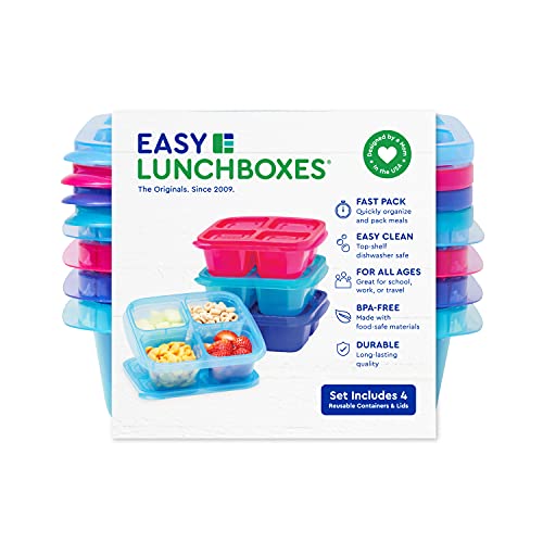 EasyLunchboxes - Bento Snack Boxes - Reusable 4-Compartment Food Containers for School, Work and Travel, Set of 4 (Jewel Brights)